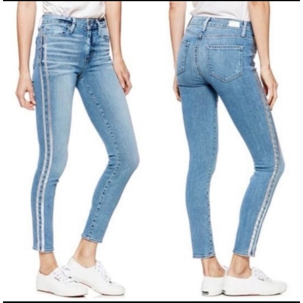 Paige Hoxton Ankle Skinny Jeans Light Wash Tuxedo Silver Side Stripe Size 32